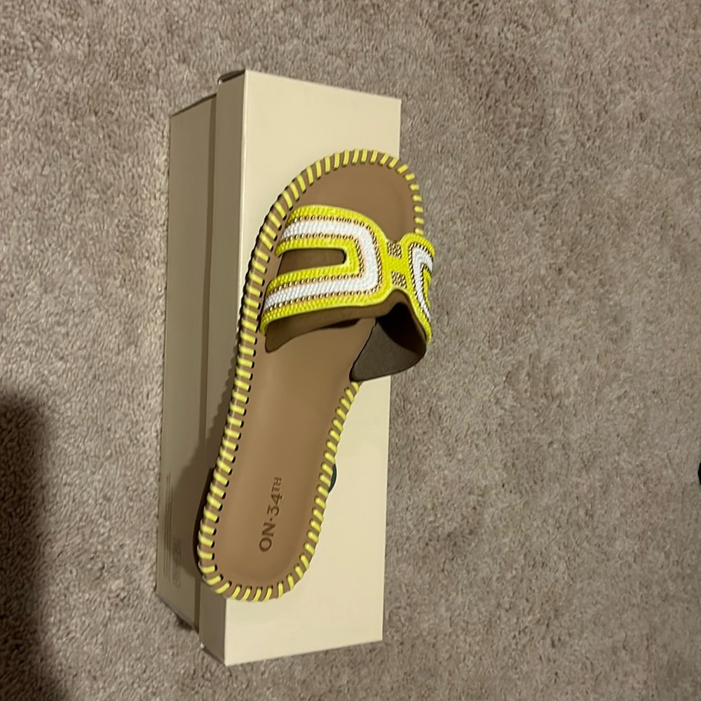 Size 8.5 yellow and white sandals from macys